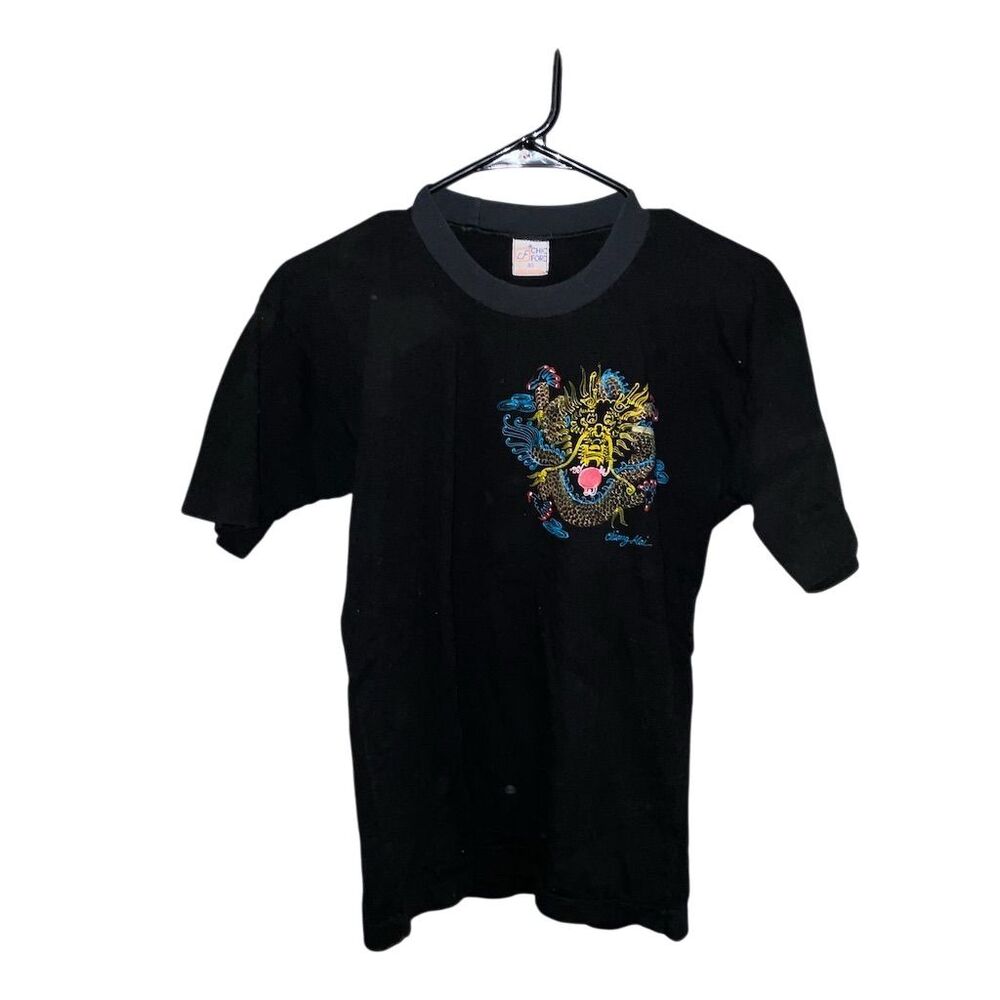 Men's Vintage Dragon Graphic T-Shirt Black Size‎ 40 Short Sleeve